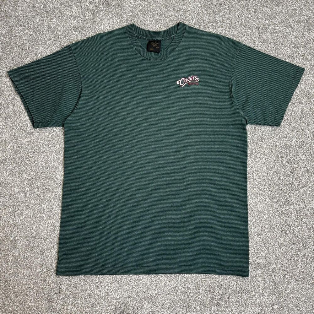 Vintage Cheers Boston Shirt Mens XL Green Striped Tennessee River Gold Tee 90s